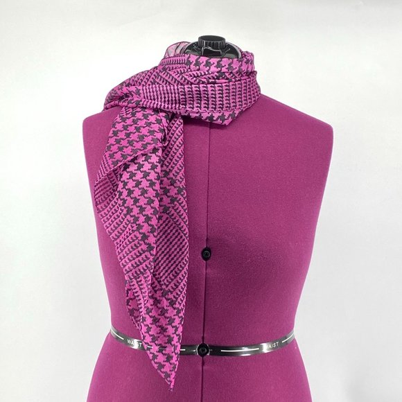 NWOT Made in Italy Tie Rack Purple and Black Houndstooth Scarf - Picture 2 of 7